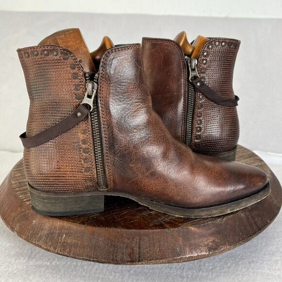 Ksubi Boots Womens Size 6 Heiffer 7 Stud Double Zip Up Brown Leather Western - Picture 9 of 14